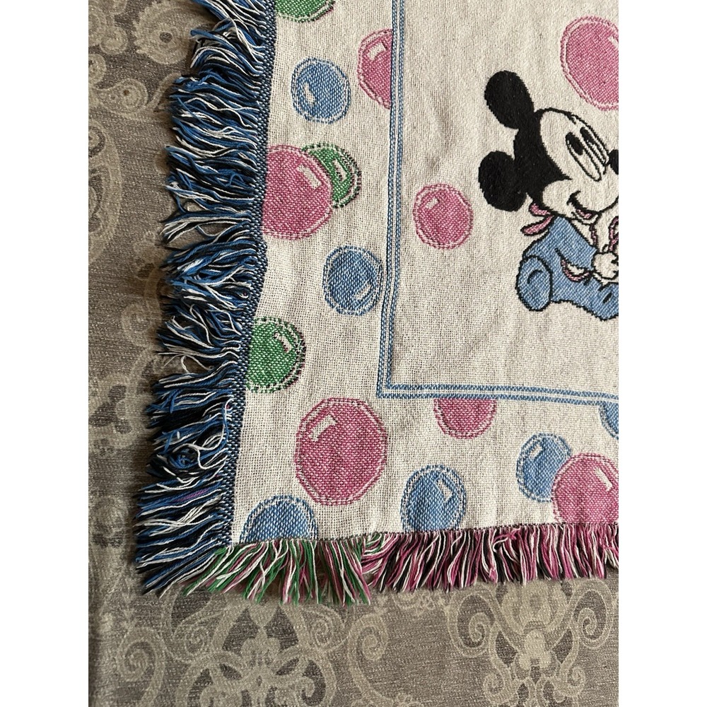 Vintage Disney Babies Tapestry Throw Blanket Mickey Minnie Pluto 44x32 Colorful - Picture 5 of 9